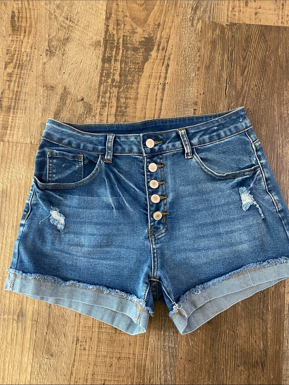 Mid Rise Button-Fly Denim Shorts